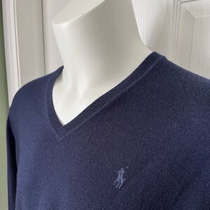 Mens Polo Ralph Lauren Merino Wool V Neck Sweater Lightweight Like NEW